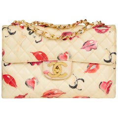 1994 Chanel Beige PVC matelassé 'Lips & Kisses' Vintage Maxi Jumbo XL Flap Bag