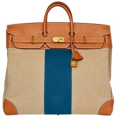 2015 Hermès Barenia Leather & Beige Canvas Blue Flag Birkin 50cm HAC