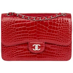 2013 Chanel Rouge Brillant Mississippiensis Alligator Jumbo Classic Double Flap Bag