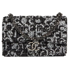 2015 Chanel Black Quilted Hand Painted Tweed Medium Westminster Pearl Flap Bag