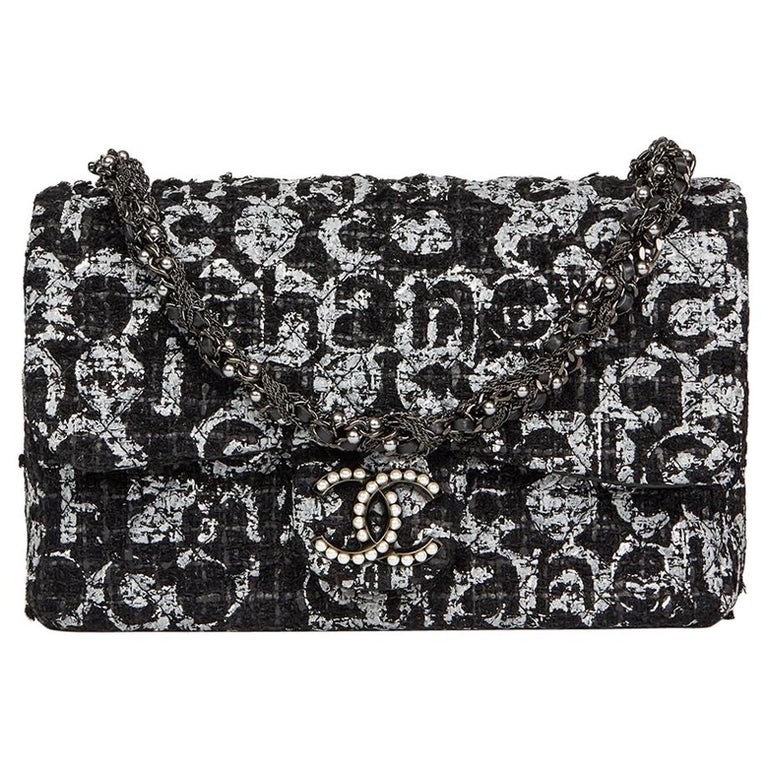 2015 Chanel Black Quilted Hand Painted Tweed Medium Westminster