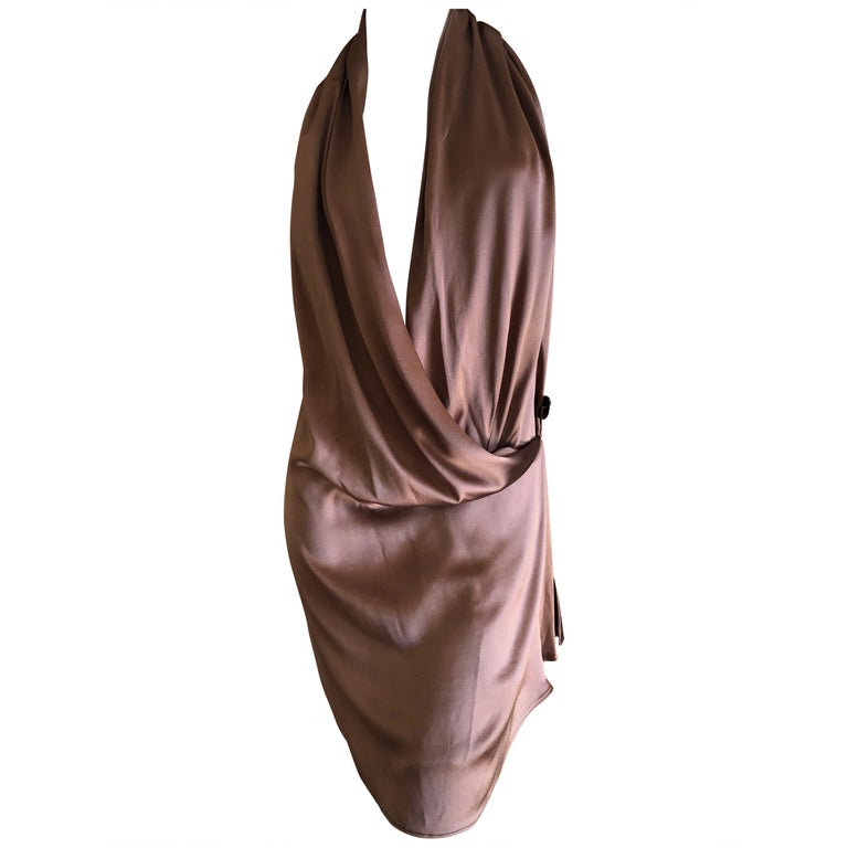 Hermes by Martin Margiela Duchesse Satin Low Cut Wrap Dress New with