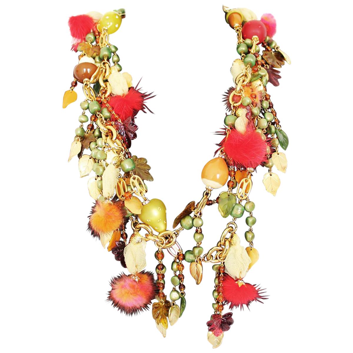 Carlo Zini Autumn Fruits Necklace with Mink Puff For Sale