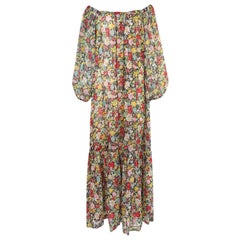 Documented 1975 Yves Saint Laurent Floral Print Off Shoulder Dress