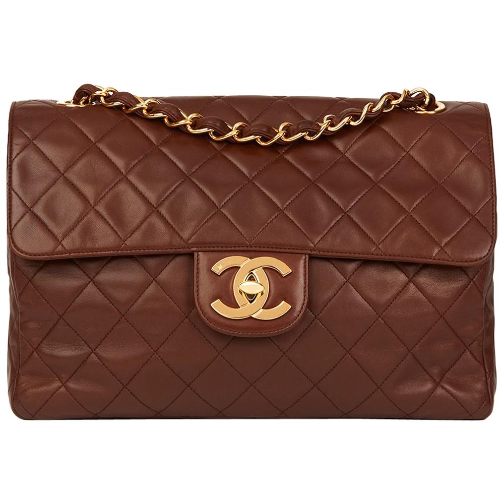 1996 Chanel Brown Quilted Lambskin Vintage Jumbo XL Soft Flap Bag