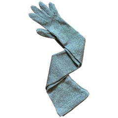 Vintage Patrick Kelly 1980s Grey Rib Knit Long Gloves