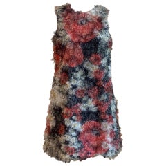 Dolce & Gabbana Fuzzy Red and Black Floral Fringe Sleeveless A-Line Shift Dress
