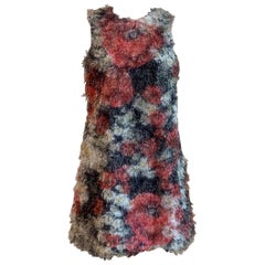 Dolce & Gabbana Fuzzy Red and Black Floral Fringe Sleeveless A-Line Shift Dress