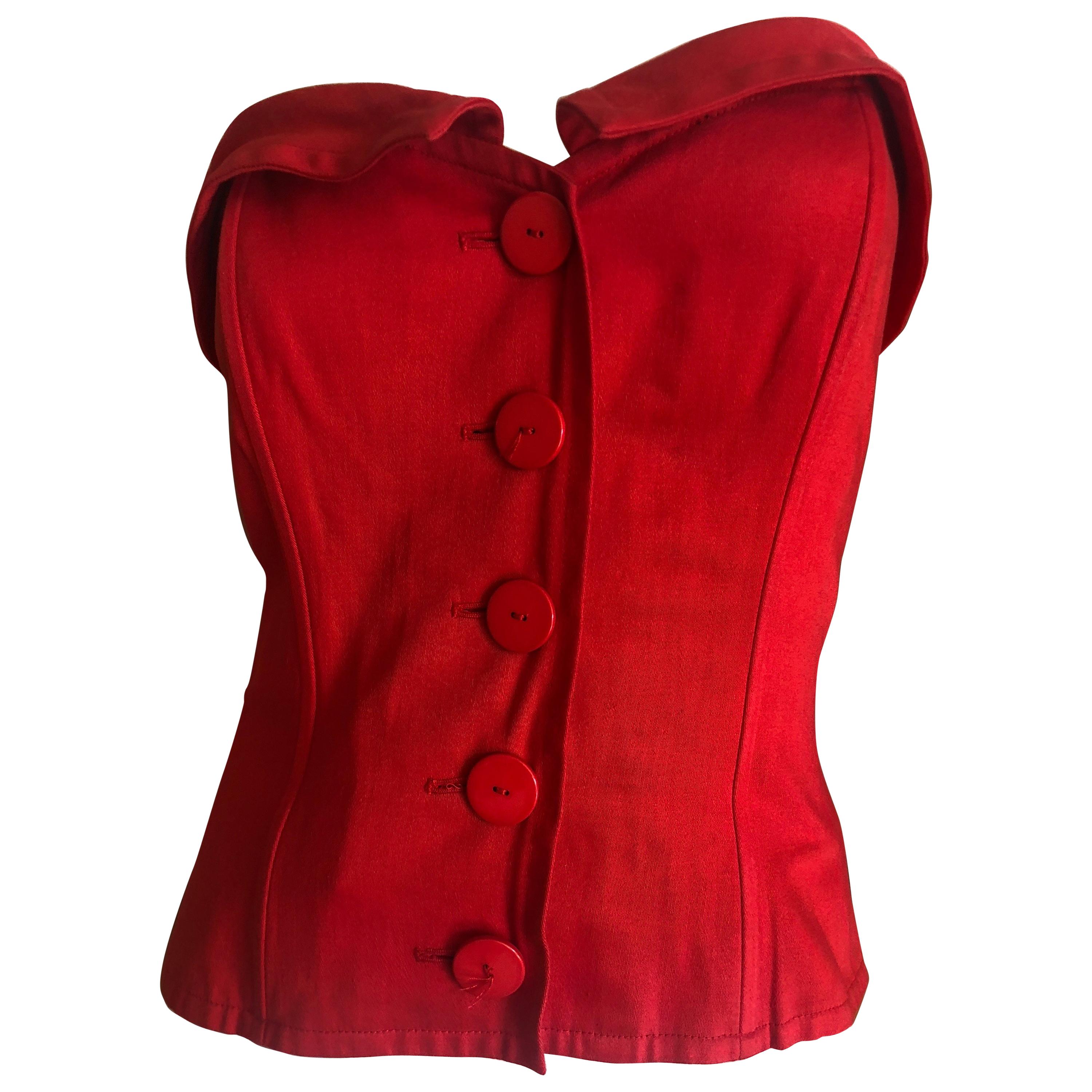 Yves Saint Laurent 70's Variation Red Cotton Button Up Bustier For Sale