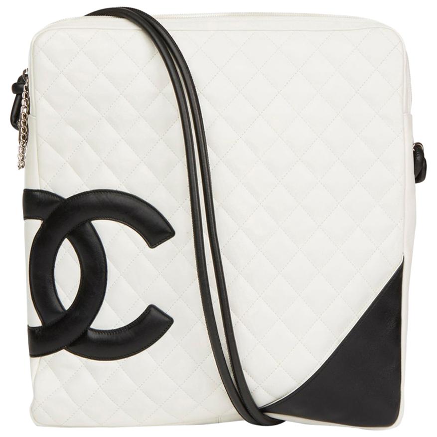 2004 Chanel White Quilted Calfskin Leather Large Cambon Messenger