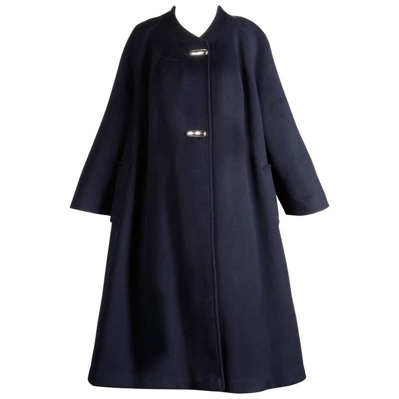 1960s Vintage Navy Blue Wool Swing Coat with Silver Buttons by ...