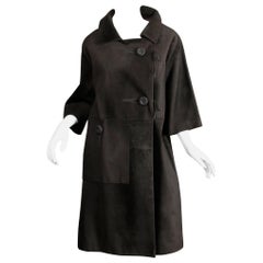 Rare 1960s Loewe Vintage Black Suede Leather Swing Coat with Cropped Sleeves