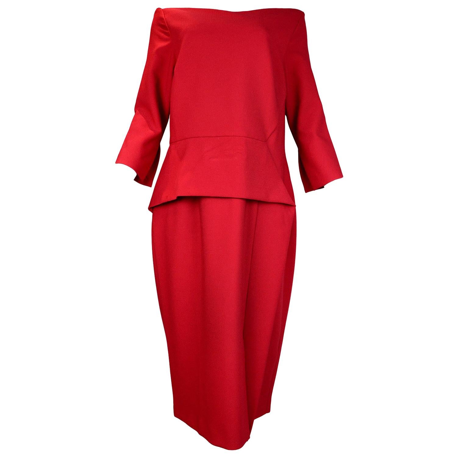 Roland Mouret NWT Red Ardingly Off-The-Shoulder Peplum Dress Sz 16 RT. $1, 500