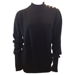 Chanel Black Cashmere Sweater with Gold Buttons