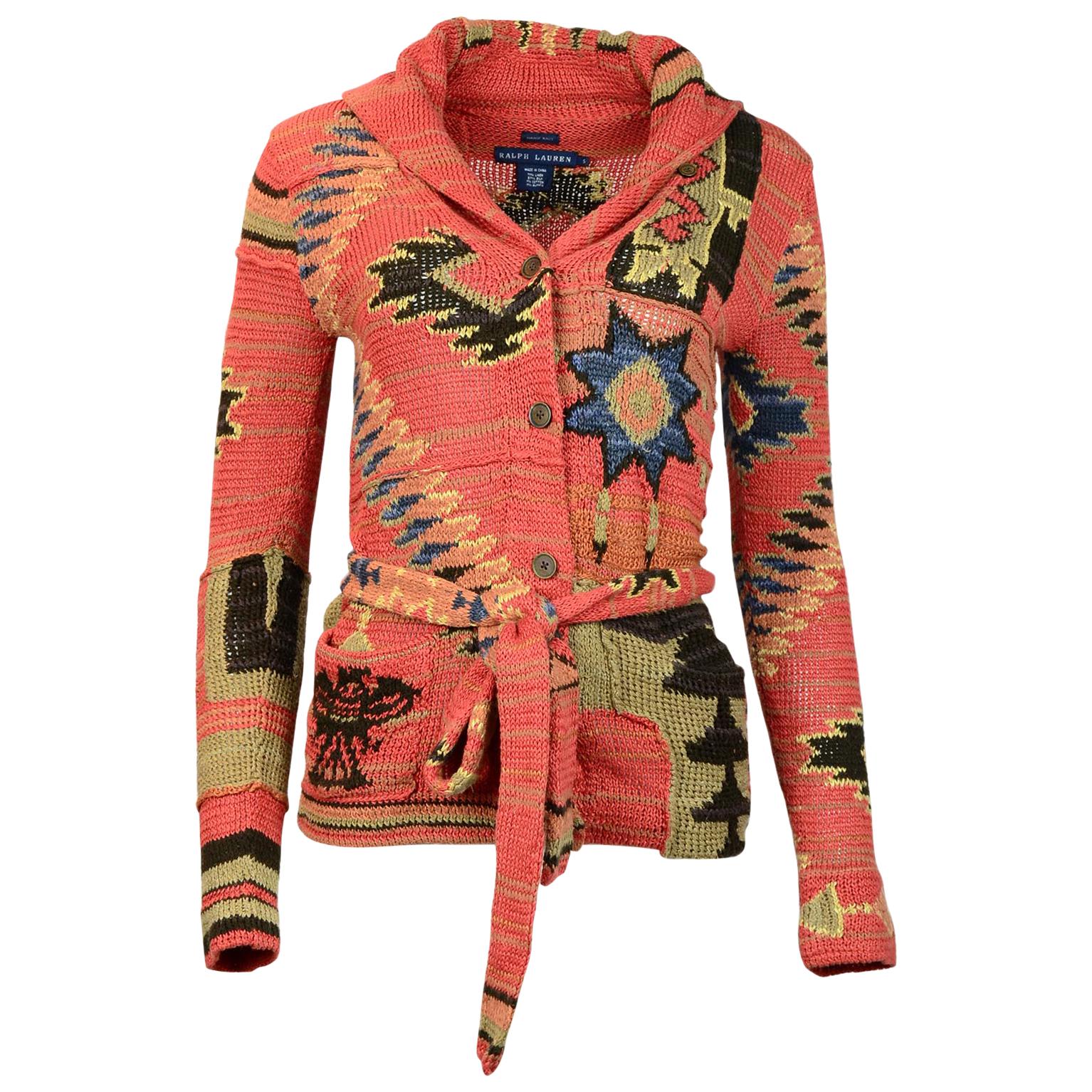 Ralph Lauren Silk/Linen/Cotton Handknit Aztec Belted Cardigan Sweater Sz S  at 1stDibs | ralph lauren aztec cardigan, ralph lauren aztec sweater, aztec  ralph lauren