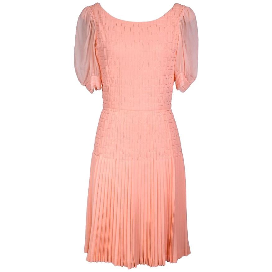 Peach Chiffon Dress with Pleating by Coco Chanel circa 1960s