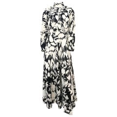 Vintage 1970s Black 
White Floral Printed Dress