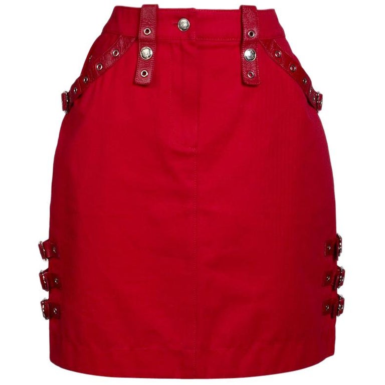 Galliano for Dior Red Mini Skirt with Bondage Details, circa 2000s  