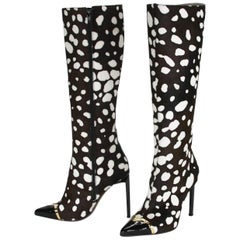 New Versace Collection Leopard Print Calf Hair Stiletto Heel Boots IT 38 US 8