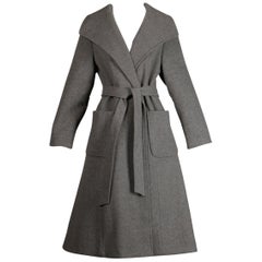 1970s Vintage Gray Soft Wool Belted Trench Coat 