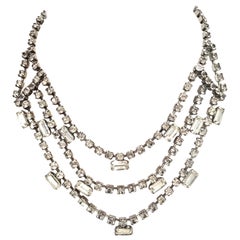 Mid-20th Century Silver & Austrian Crystal Triple Strand Choker Style Necklace