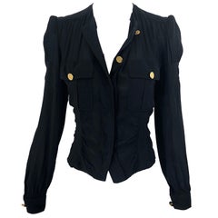 Vintage Donna Karan Collection 1990s Black Size 2 / 4 Puff Sleeve Shirt Jacket