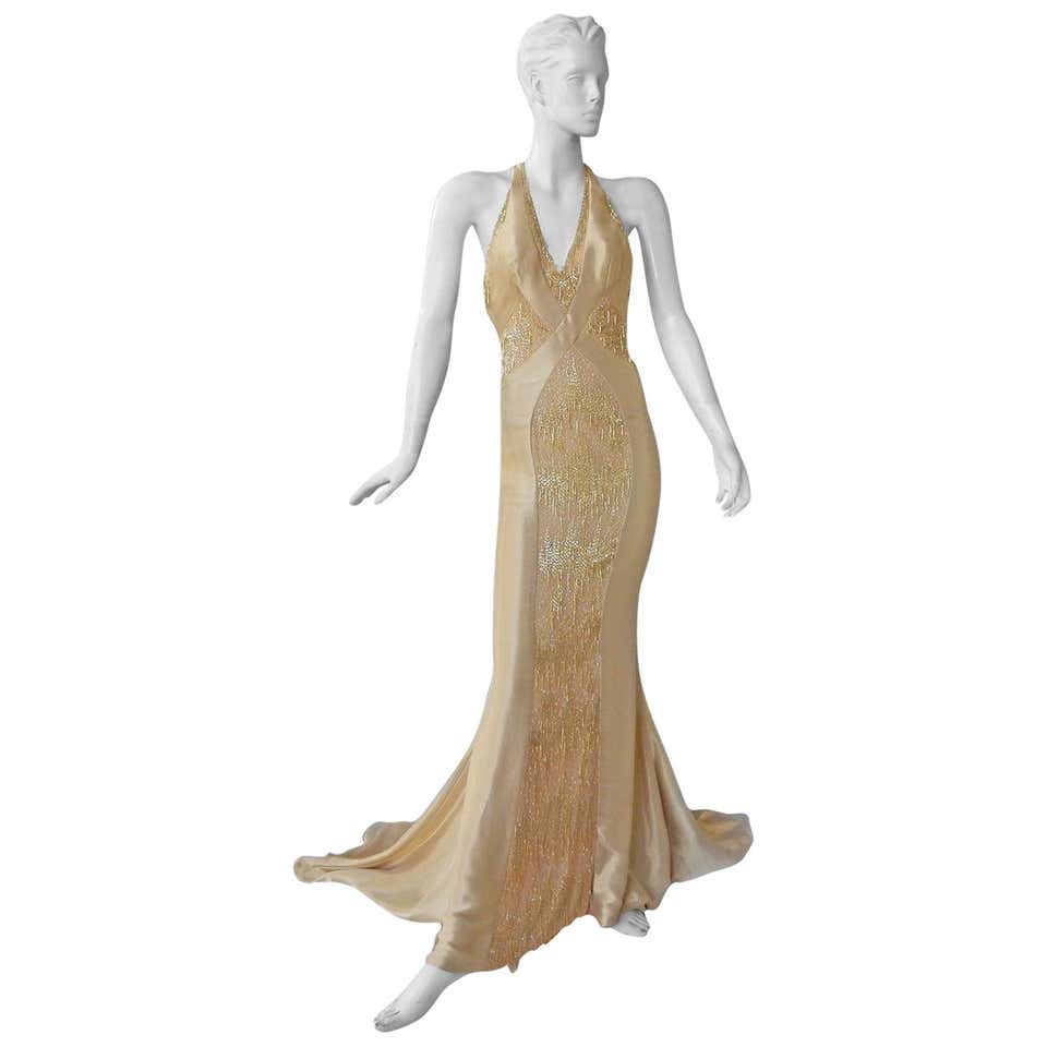 Atelier Versace Multicolor Beaded Silk Evening Mermaid Gown Dress Haute ...