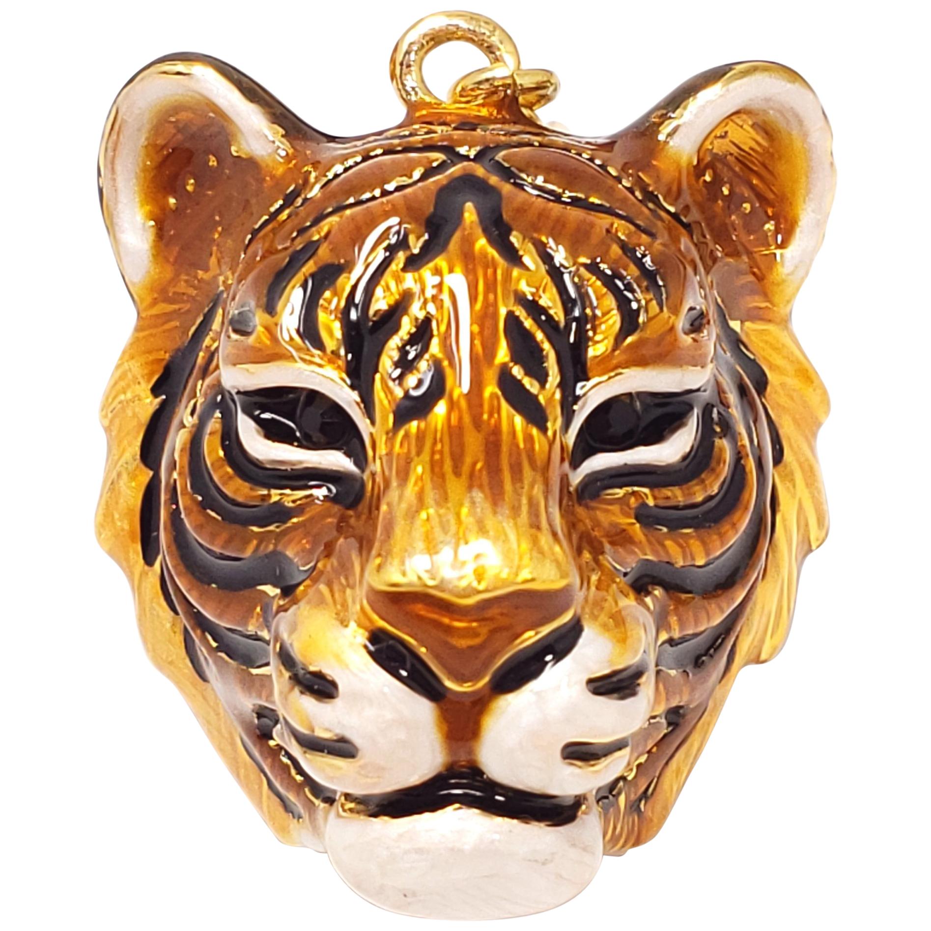 Jay Strongwater "Delightful" Enamel Tiger Head Charm in Gold
