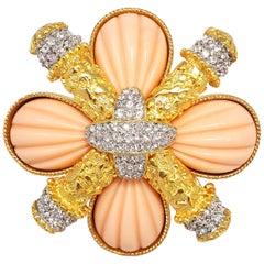 KJL Kenneth Jay Lane Crystal and Coral Colored Maltese Cross in Gold 