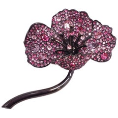 KJL Kenneth Jay Lane Pave Amethyst Colored Crystal Flower Brooch in Black Metal