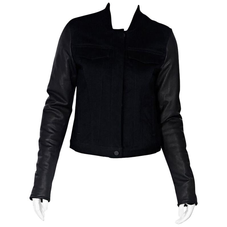 Black Alexander Wang Leather-Sleeve Denim Jacket