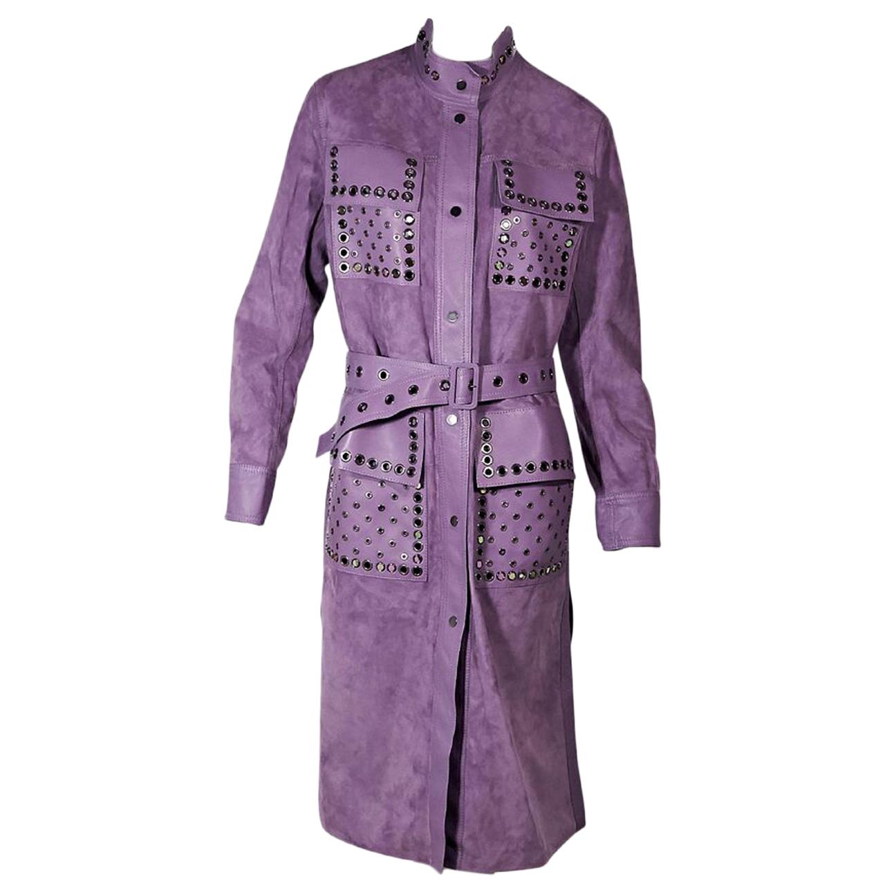 Purple Bottega Veneta Suede & Leather Reversible Coat
