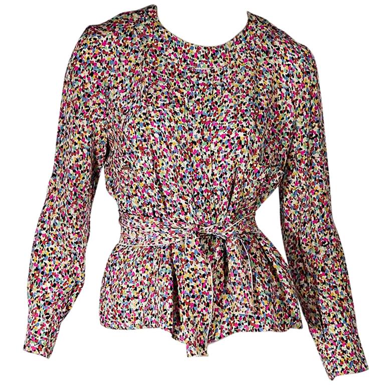 Multicolor Vintage Chanel Ditzy-Print Blouse