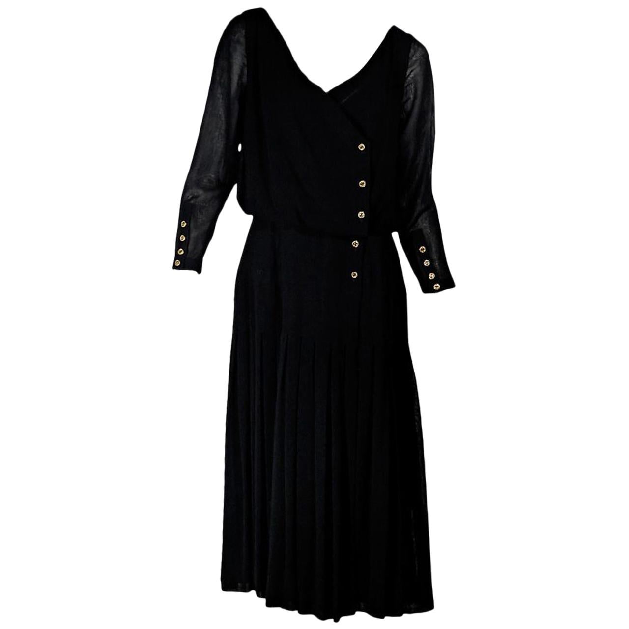 Black Vintage Chanel Pleated Dress