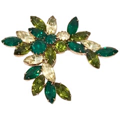 Mid-20th Century Gold & Crystal Abstract Floral Brooch