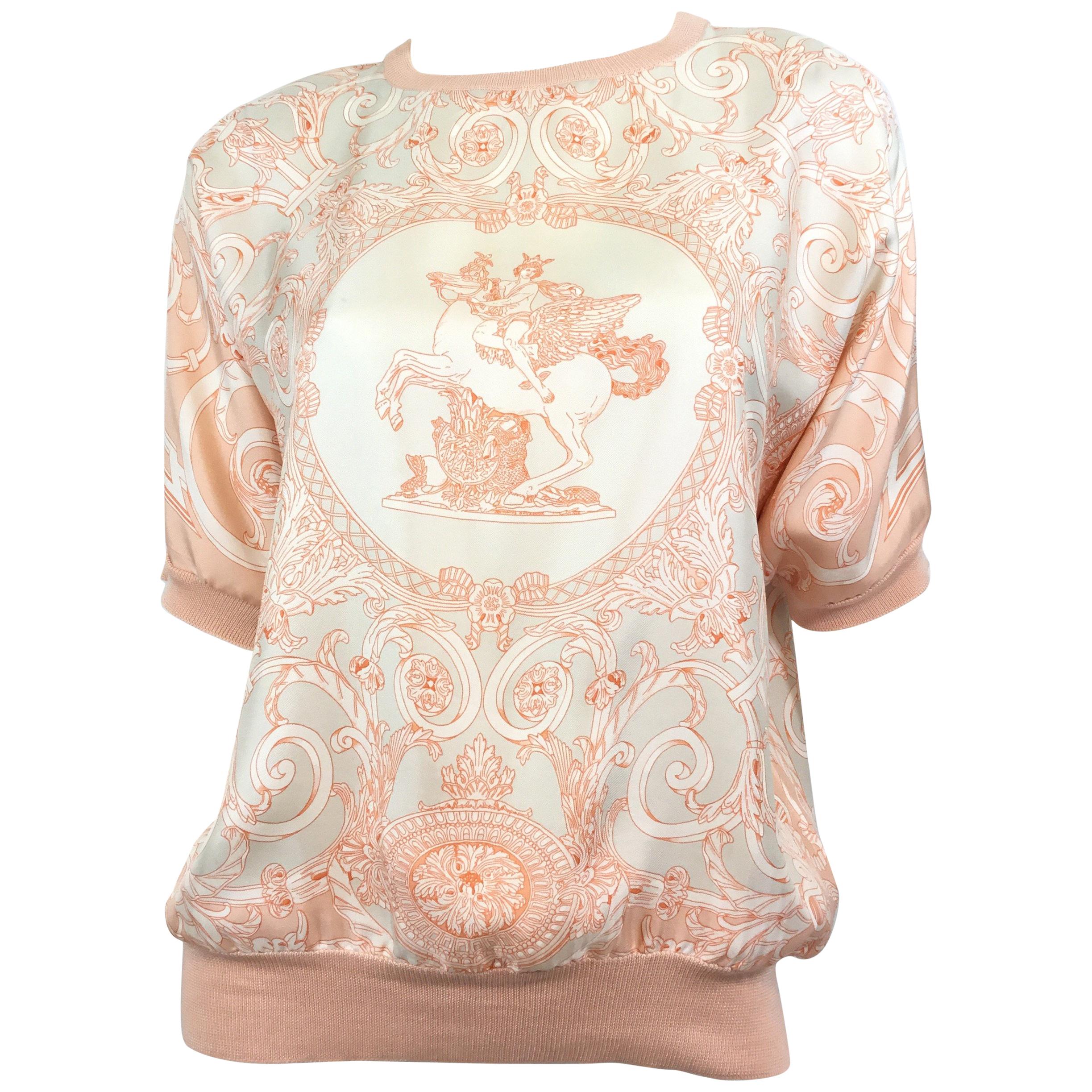 Hermes Silk Dolman Blouse with Equestrian Print