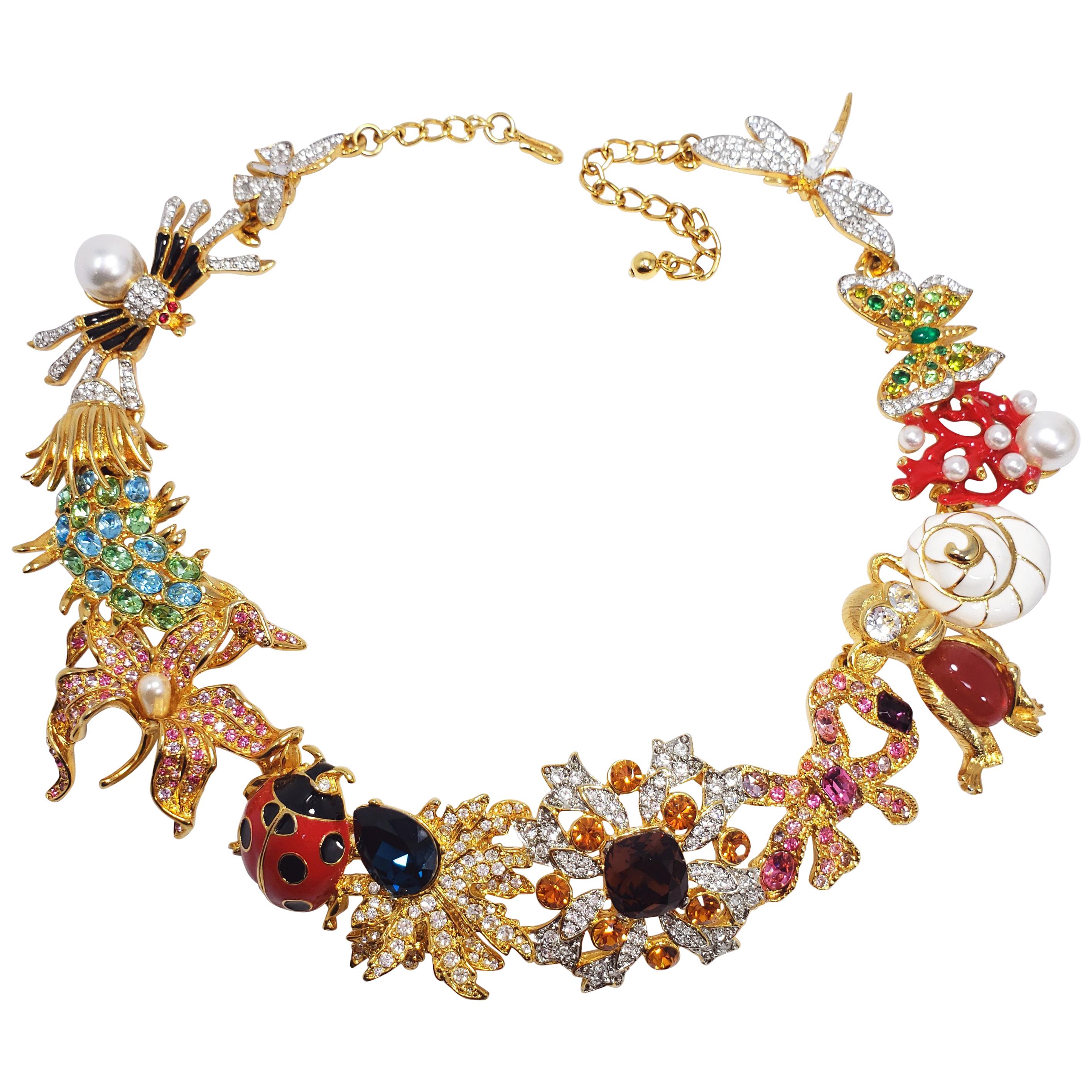 Kenneth Jay Lane Ornate Colorful Crystal Kaleidoscope Collar Necklace in Gold