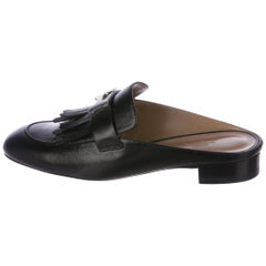 Hermes NEW Sold Out Black Leather Silver H Buckle Women's Slides