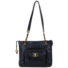 Retro 90's Chanel Caviar Black Gold Tote Bag