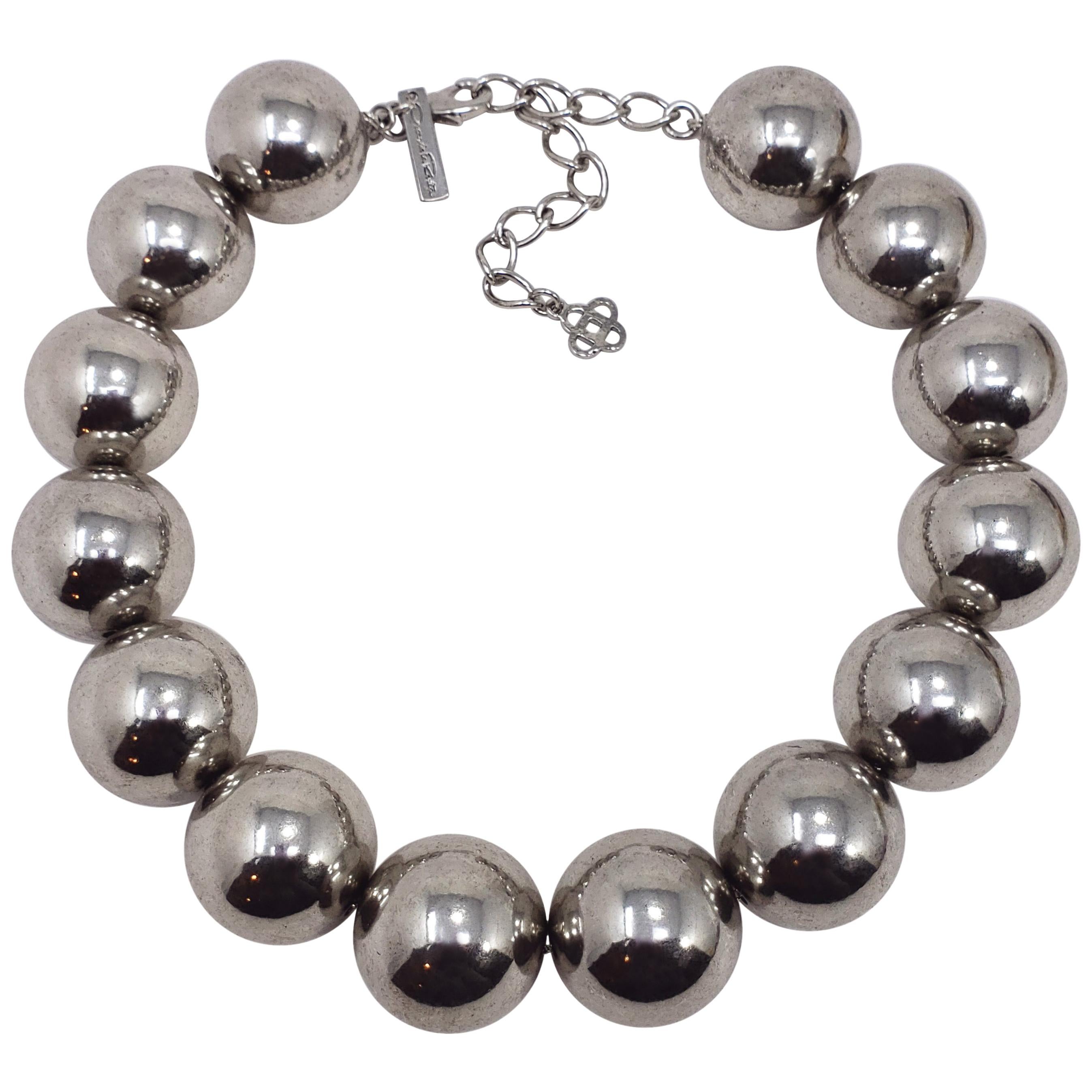 Oscar de la Renta Große metallische verzierte graue Perlen-Statement-Halskette
