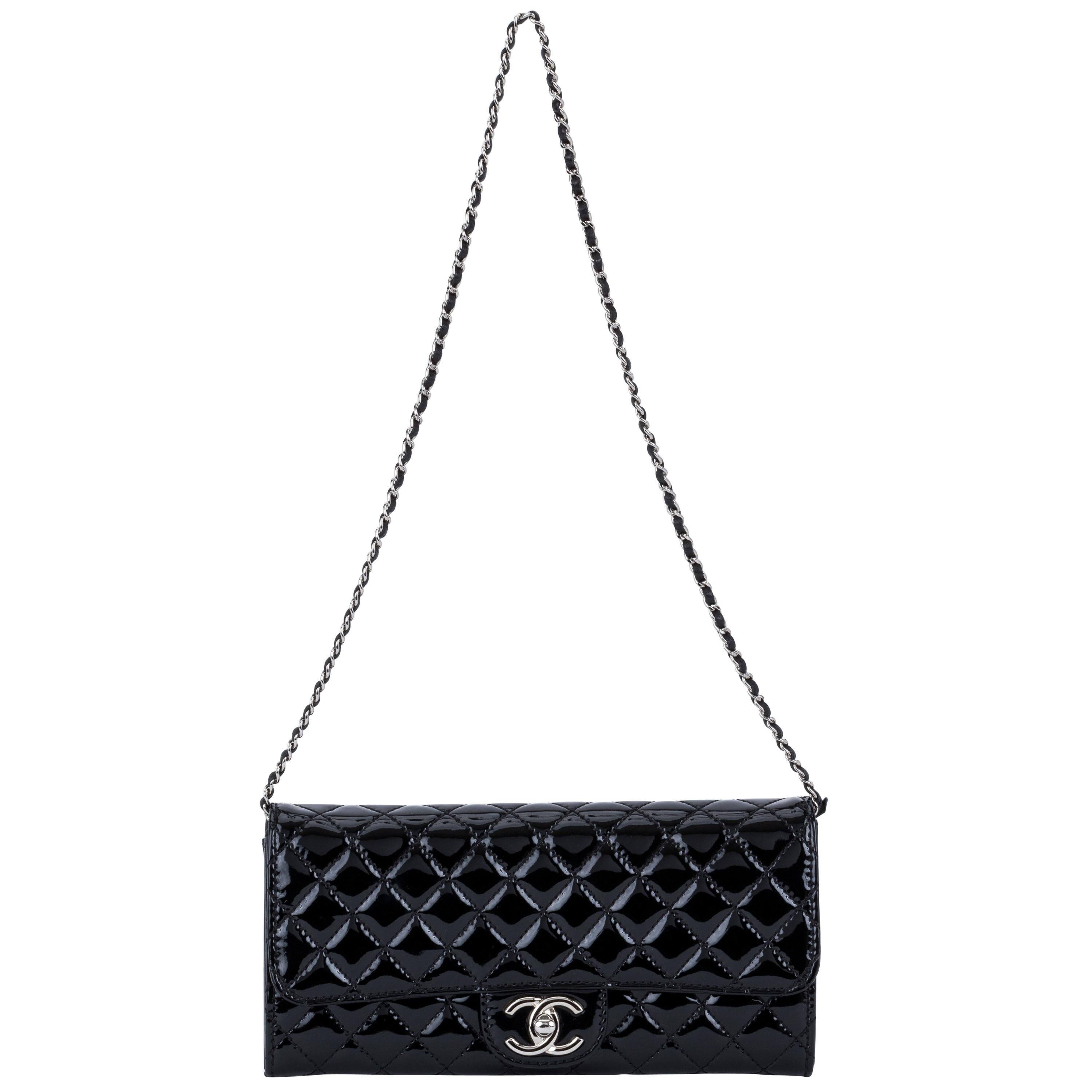 Chanel Black Patent 2 Way Pouchette Bag