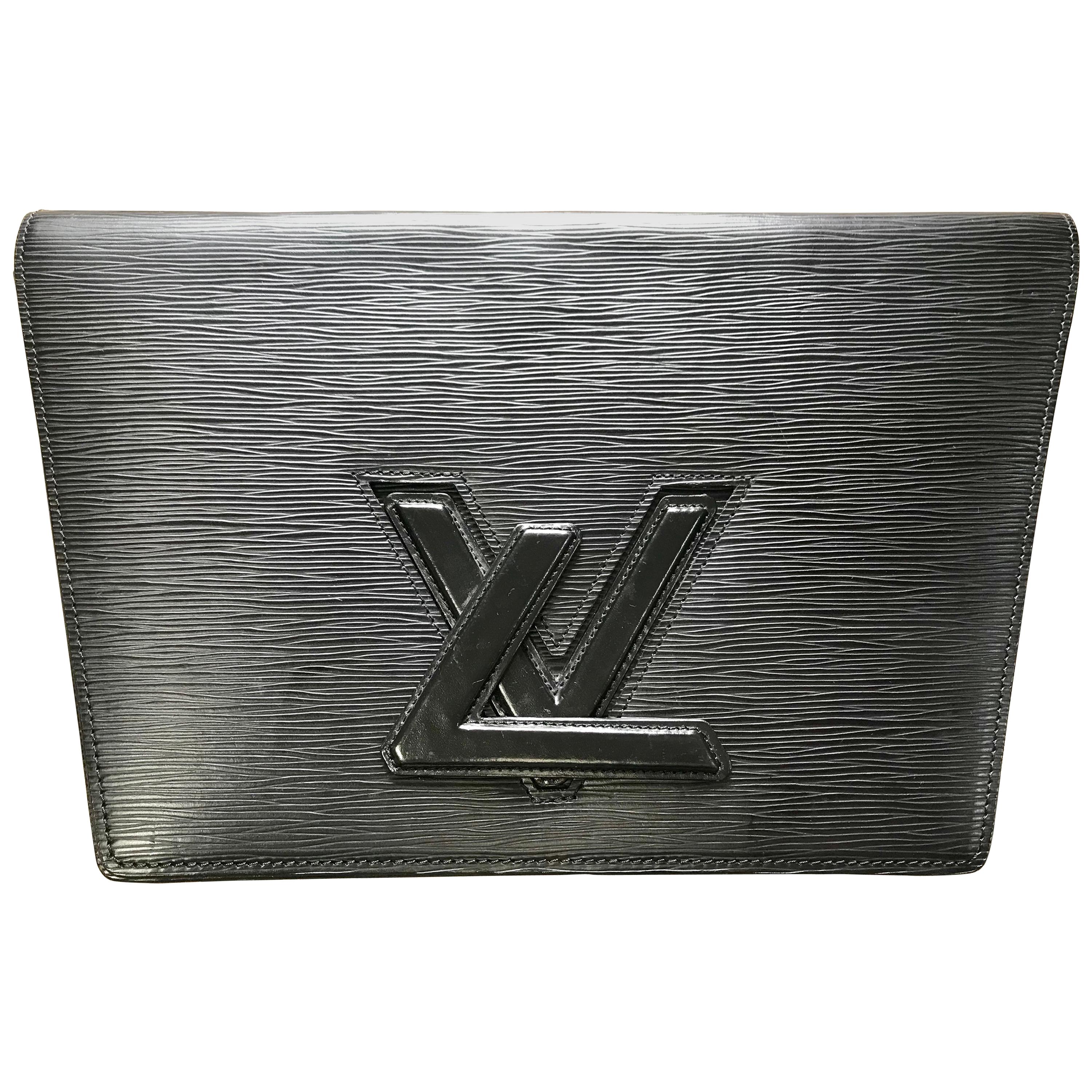  Vintage Louis Vuitton black epi trapezoid mod style clutch bag.  Trapeze purse. For Sale