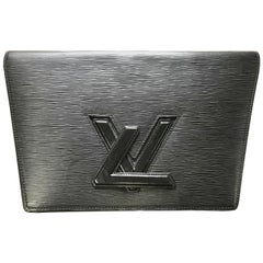  Vintage Louis Vuitton black epi trapezoid mod style clutch bag.  Trapeze purse.