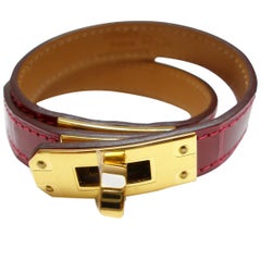 Intemporel Hermès Kelly Bracelet Double Tour Alligator Rouge Braise Size 2 /NEW