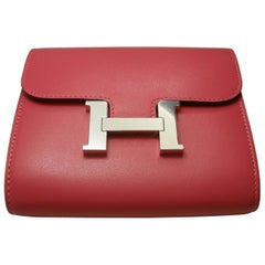 Hermès Constance Compact Wallet Rose Lipstick and H Palladium / NEW WITH DEFECT