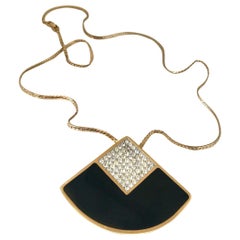 Givenchy 70s Retro Large Black Crystal Geometric Pendant Necklace.