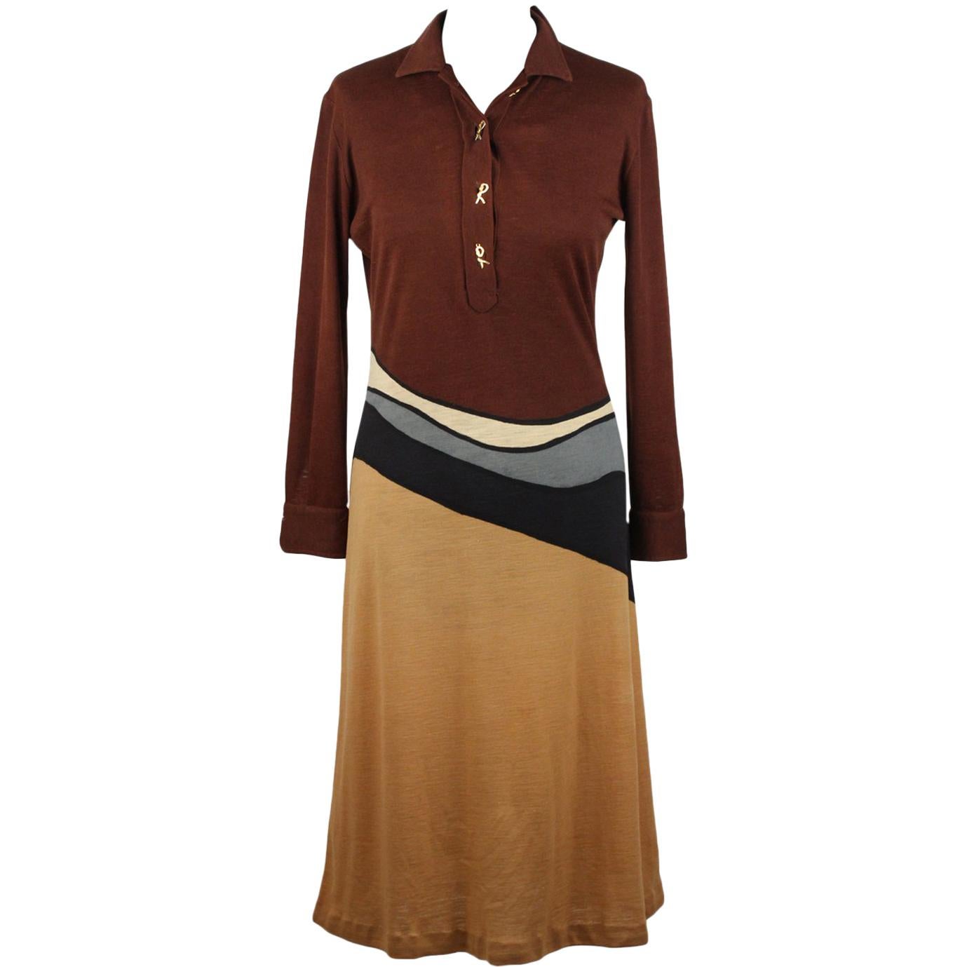 Roberta Di Camerino Vintage Brown Long Sleeve Dress Size 46