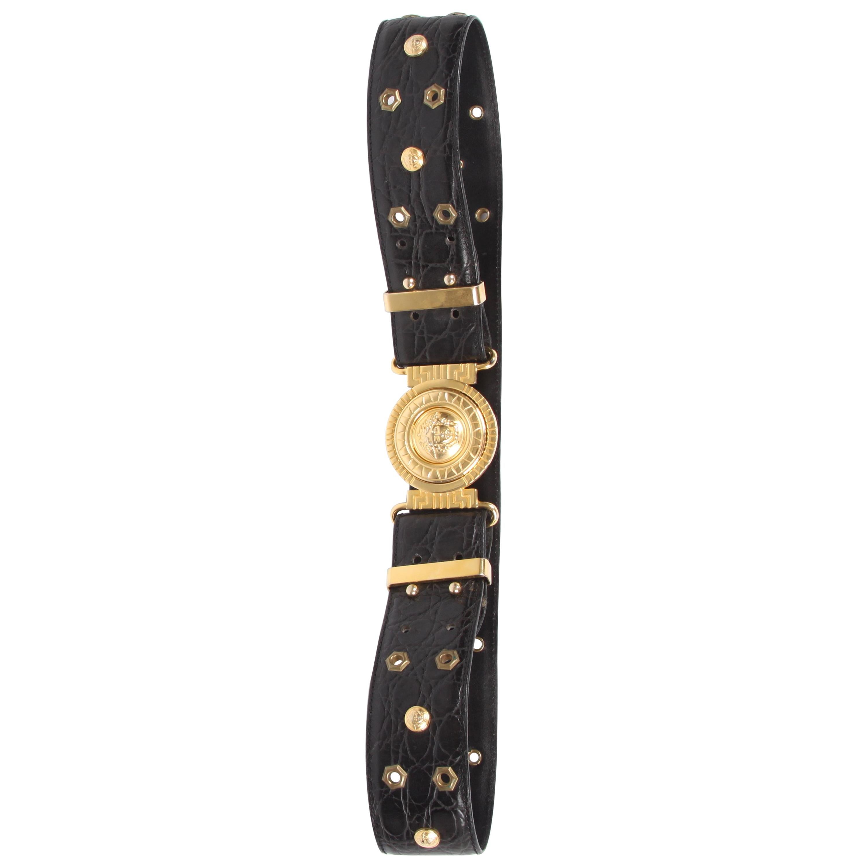 Gianni Versace Vintage Leather Belt - black/gold For Sale