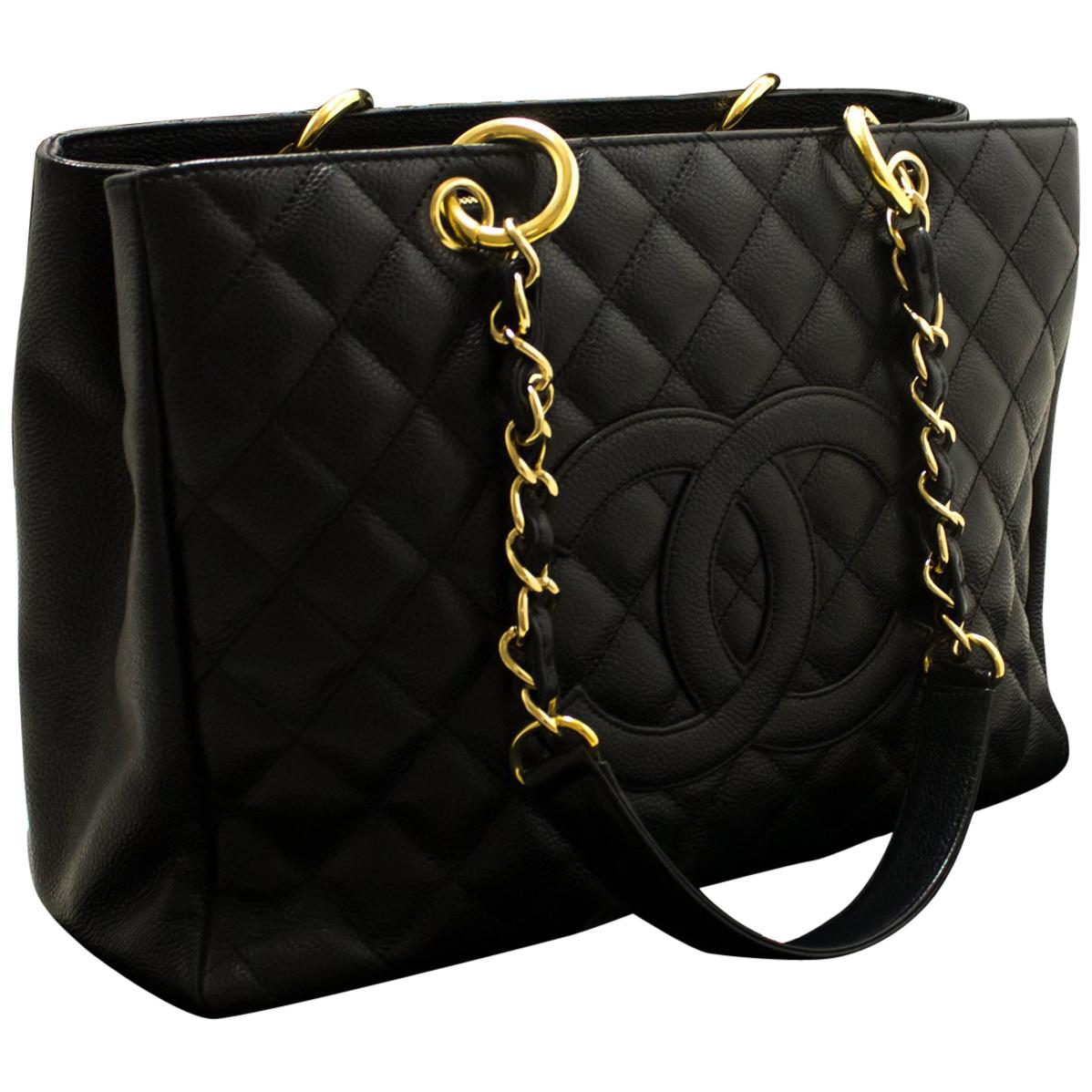 CHANEL Caviar GST 13" Grand Shopping Tote Chain Shoulder Bag Black