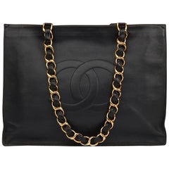 1994 Chanel Black Lambskin Vintage Jumbo XL Timeless Shopping Tote